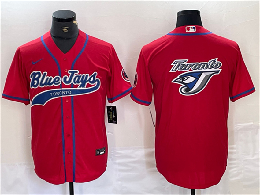Men's Red Toronto Blue Jays Team Big Logo Cool Base Stitched Baseball Jersey